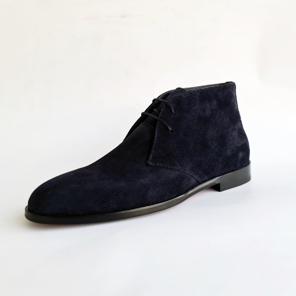 Suede Navy Blue Chukka Boots, Mens Lace-up Ankle Boots, Hand-Stitched Sole - Picture 5 of 5